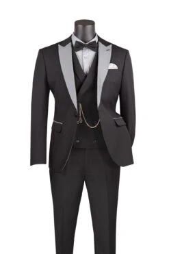 Slim Fit Tuxedo 3 Piece With Matching Bow Tie In Black