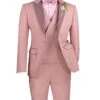 Slim Fit Tuxedo 3 Piece With Matching Bow Tie In Mauve