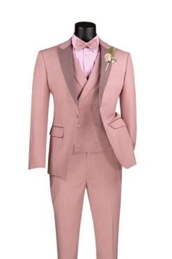 Slim Fit Tuxedo 3 Piece With Matching Bow Tie In Mauve