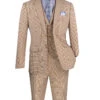 Slim Fit Suit Windowpane 3 Piece With Vest In Beige