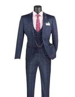 Slim Fit 3 Piece Stretch Fabric Suit In Navy