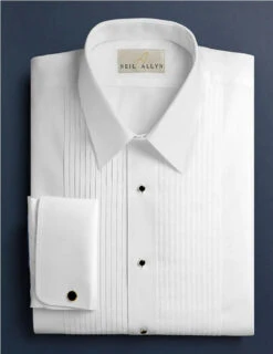 Mens Classic Cotton Spread Collar French Cuff Tuxedo Shirt In White