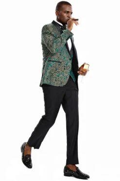 Mens One Button Vested Prom And Wedding Shawl Tuxedo In Green And Gold -Alberto Nardoni Shop Shawl Tuxedo Green and Gold