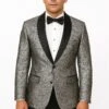 Silver And Black Tuxedo Blazer With Matching Bow Tie - Paisley Sport Coat For Prom Or Wedding