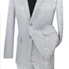 Mens Slim Fit Shiny Paisley Prom And Silver Grey Wedding Suit