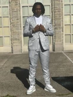 Mens Slim Fit Shiny Paisley Prom And Silver Grey Wedding Suit -Alberto Nardoni Shop Silver Grey Suit3