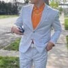 Mens Slim Fit Shiny Paisley Prom & Silver Grey Wedding Suit