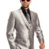 Men's Two Button Vested Shiny Sharkskin Wedding Silver Grey Fashion Suit 2 Men's Two Button Vested Shiny Sharkskin Wedding Silver Grey Fashion Suit -Alberto Nardoni Shop Silver Suits