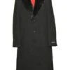 Mens Overcoat -Mens Long Wool Topcoats- Topcoat For Men-Men's Dress Coat Fur Collar Black 3 Button Wool Full Length Overcoat