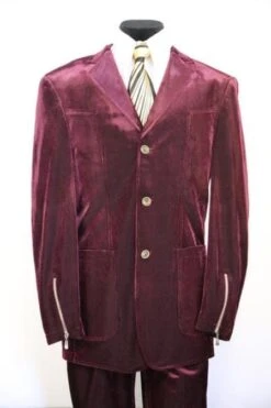 Men's Burgundy ~ Maroon Suit~ Wine Zoot Suit Patch Pocket Burgundy Suit