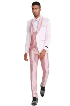 Mens One Button Prom And Wedding Tuxedo With Satin Vest And Pants In Pink -Alberto Nardoni Shop Skinny Fit Pant Pink