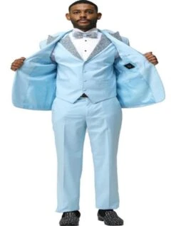 Sky Blue Prom Tuxedo - Perfect Wedding Suit Vested Rhinestone Lapelled -Alberto Nardoni Shop Sky Blue Prom Tux