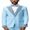 Sky Blue Prom Tuxedo - Perfect Wedding Suit Vested Rhinestone Lapelled