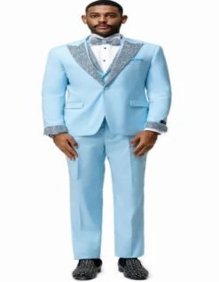 Sky Blue Prom Tuxedo - Perfect Wedding Suit Vested Rhinestone Lapelled -Alberto Nardoni Shop Sky Blue Prom Tuxedos