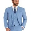 Men's Sky Baby Blue Ocean Single Breated 2 Button Suit - Vested 3 Piece Suit