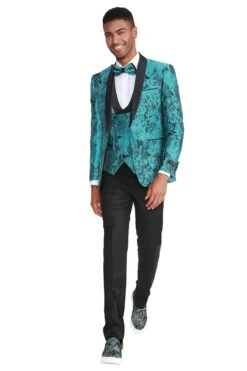Mens Slim Fit One Button Vested Shawl Lapel Prom Tuxedo In Turquoise -Alberto Nardoni Shop Slim Fit Turquoise