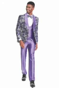 Mens Slim Fit One Button Paisley Shawl Lapel Prom Tuxedo In Purple -Alberto Nardoni Shop Slim Fit in Purple
