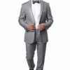 Men's Slim Fit One Button Satin Trim Peak Lapel Prom & Wedding Flat Front Pants Tuxedo In Light Grey -Alberto Nardoni Shop SlimFitOneButtonLightGreyTuxedo