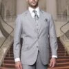 Tz-100bg Classic 3pc 2 Button Solid Gray Mens Suit Super 150's Extra Fine Italian Fabric -Alberto Nardoni Shop SolidGrayFabricSuit