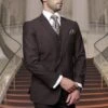 Mens Super 150'S Extra Fine Italian Fabric Classic 3pc 2 Button Solid Brown Suit -Alberto Nardoni Shop Solid Brown Suits