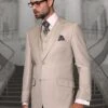 Mens Classic 3Pc Two Button Solid Super 150'S Extra Fine Italian Fabric Suit -Alberto Nardoni Shop Solid Tan Suit