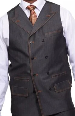 Mens Double Breasted Red And White Pinstripe Peak Lapel Six Button Suit -Alberto Nardoni Shop Suit Denim Look Wool