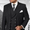 Statement Men's Black Pinstripe 3 Piece DB Vested Suit Zarelli -Alberto Nardoni Shop Suit1