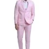 Men's Two Button Peak Lapel Summer Linen Style Beach Pink Wedding Suit