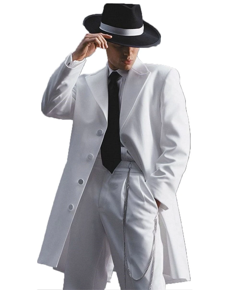 Mens Cheap White Suit Long Tuxedo Zoot Suit In White 1 Mens Cheap White Suit Long Tuxedo Zoot Suit In White