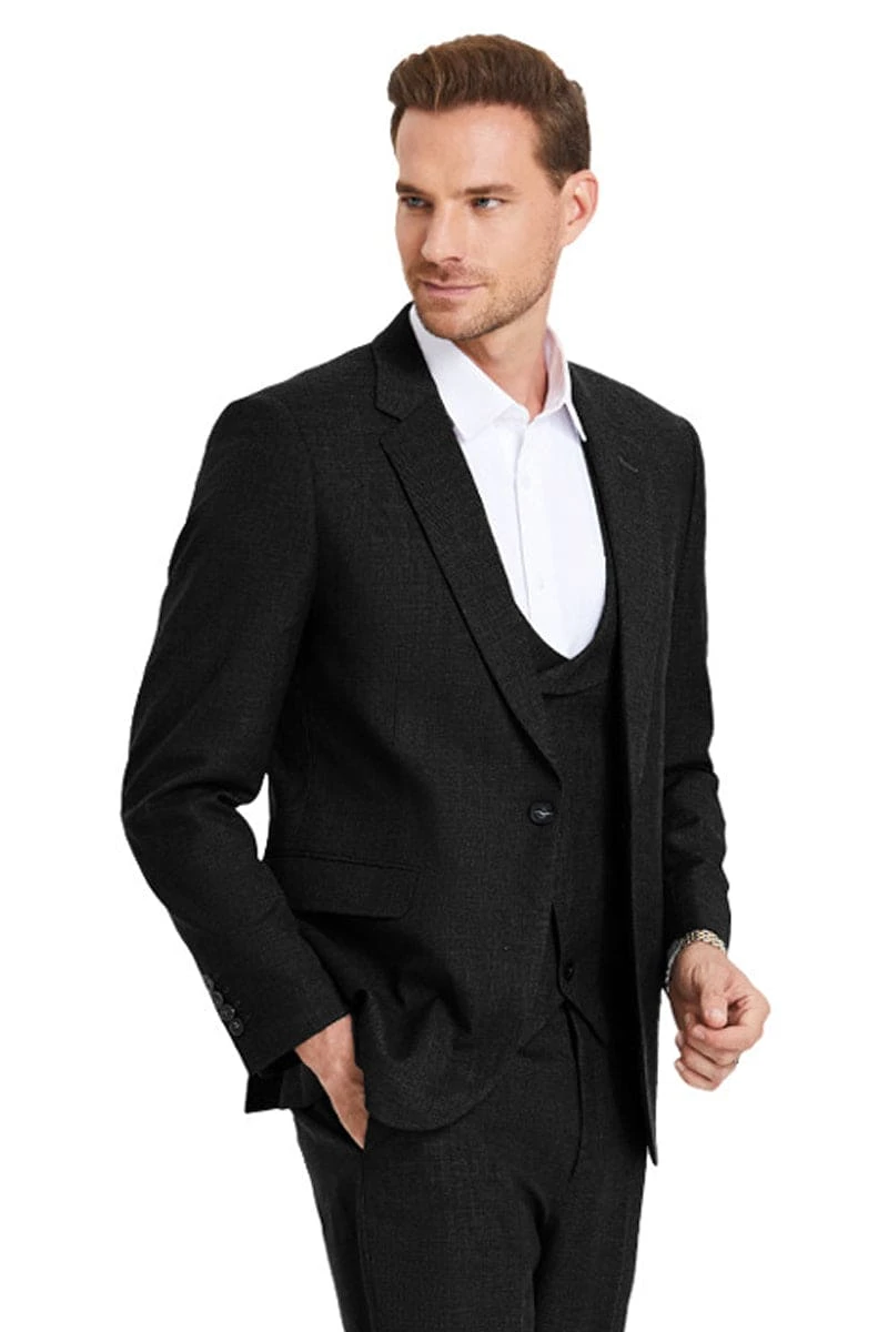 "Black Sharkskin Wedding Suit: Men's Slim Fit Double Breasted Vest" 1 "Black Sharkskin Wedding Suit: Men's Slim Fit Double Breasted Vest"