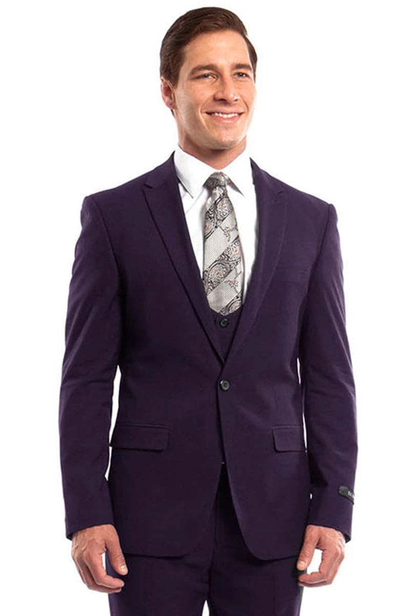 "Eggplant Men's Wedding & Prom 2025 Suit - One Button, Peak Lapel, Skinny Fit With Lowcut Vest" 1 "Eggplant Men's Wedding & Prom 2025 Suit - One Button, Peak Lapel, Skinny Fit With Lowcut Vest"