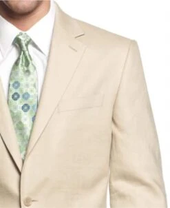 Tan Linen Suit - Two Button Pure Linen For Beach Wedding Outfit Suit Basic Solid Plain Tan Wedding / Prom ~ Beige -Alberto Nardoni Shop Tan Suit3