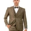 Mens Two Button Vested Vintage Style Tweed Tan Wedding Suit -Alberto Nardoni Shop Tan Suits1