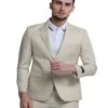 Men's Two Button Peak Lapel Summer Linen Style Beach Tan Wedding Suit