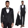 2025 Floral Mens 3PC Suit W/ Double Breasted Prom Vest By Tazzio, Black -Alberto Nardoni Shop Tazzio