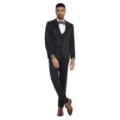 2025 Floral Mens 3PC Suit W/ Double Breasted Prom Vest By Tazzio, Black -Alberto Nardoni Shop Tazzio6