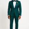 Teal Green Tuxedo Suit For Men – Satin Shawl Lapel Prom And Wedding Suit