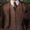 Mens Vested Great Gatsby Tweed Herringbone Tobey Maguire Suit In Light Brown