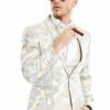 Mens One Button Floral Solid Textured Vest Wedding Dinner Jacket Tuxedo Suit In Tan -Alberto Nardoni Shop Tuxedo Suit in Tan 48