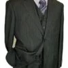 Men's Black Stripe ~ Pinstripe Vested 3 Piece 2 Button Flat Front Pants Three Piece Suit