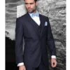 Wool Classic 3pc 2 Button Dark Navy Blue Suit For Men Stripe ~ Pinstripe Suit Super 150'S Extra Fine Italian Fabric -Alberto Nardoni Shop Two Buttons Navy Blue Suit 19099