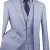 Mens Vested 2 Button Wide Peak Lapel Textured Summer Suit In Blue