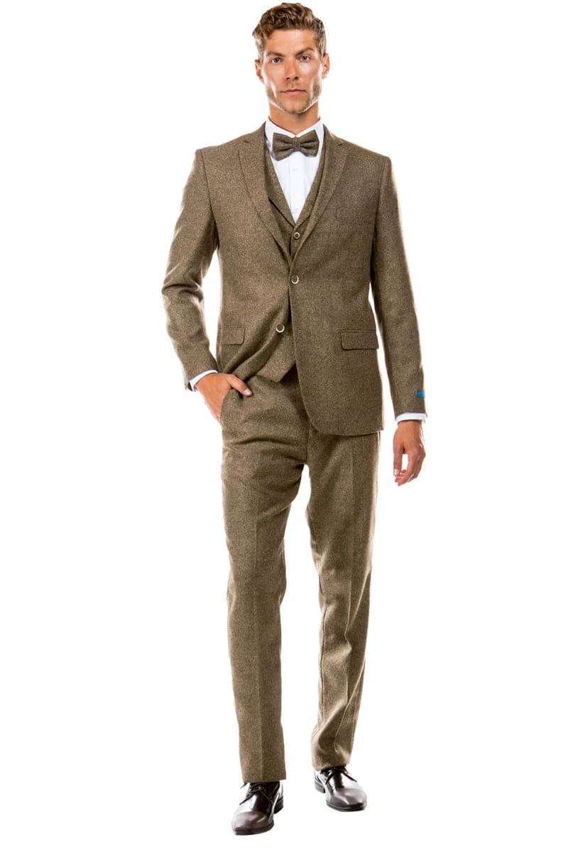 "Vintage Style Men's Tweed Wedding Suit - Two Button Vested In Tan" 2 "Vintage Style Men's Tweed Wedding Suit - Two Button Vested In Tan" - Image 2