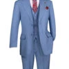 Dusty Blue Regular Fit 3 Piece Suit With Vest And Adjustable Waist Band Pants