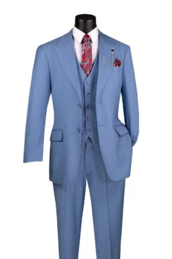 Dusty Blue Regular Fit 3 Piece Suit With Vest And Adjustable Waist Band Pants