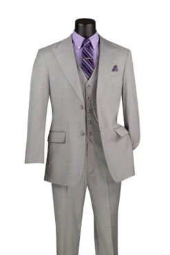 Light Gray Regular Fit 3 Piece Suit With Vest And Adjustable Waist Band Pants