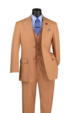 Light Amber Regular Fit 3 Piece Suit With Vest And Adjustable Waist Band Pants