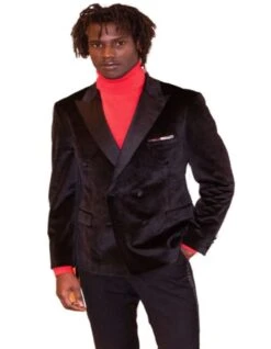 Double Breasted Tuxedo - Velvet Dinner Jacket With Pants In Color Black