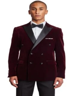 Double Breasted Tuxedo - Velvet Dinner Jacket With Pants In Color Maroon