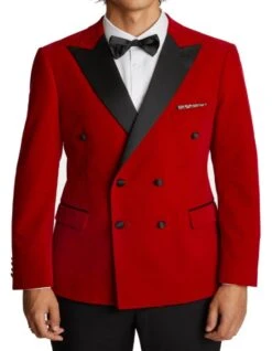 Double Breasted Tuxedo - Velvet Dinner Jacket With Pants In Color Red -Alberto Nardoni Shop Velvet Dinner Jacket with Pants in Red